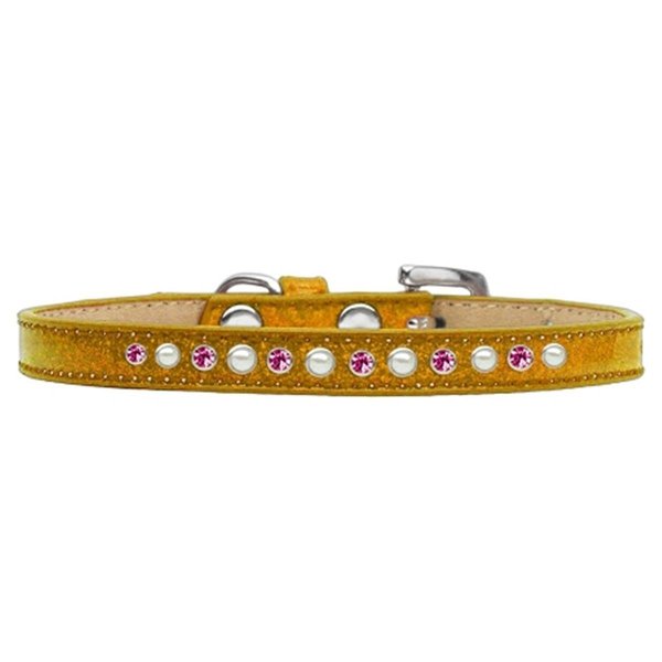 Mirage Pet Products Pearl & Pink Crystal Puppy Ice Cream CollarGold Size 10 612-05 GD-10